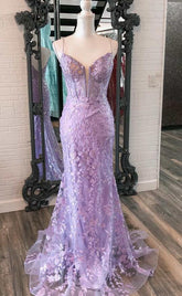 Irene |Lavender Floral Formal Dress Mermaid Long Prom Dress Appliques - Purple - PromDressClub